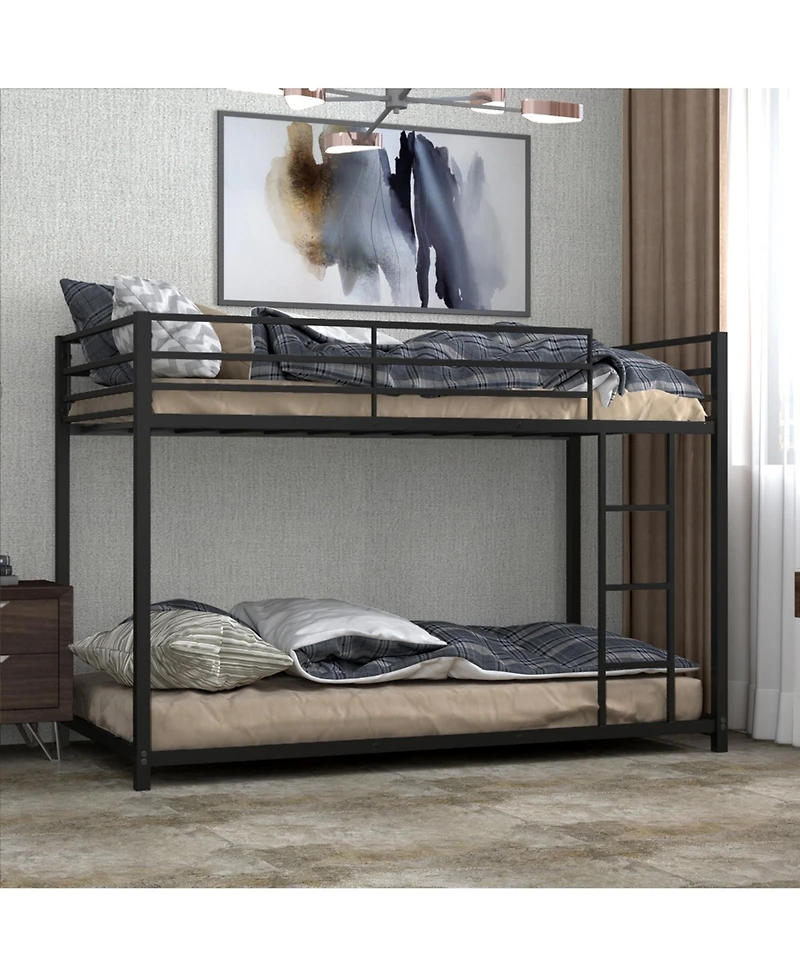 Gymax Bunk Bed Metal Platform Bed Frame W/ Guard Rails and Side Ladder