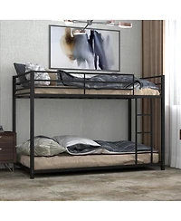 Gymax Bunk Bed Metal Platform Bed Frame W/ Guard Rails and Side Ladder