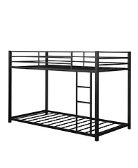 Gymax Bunk Bed Metal Platform Bed Frame W/ Guard Rails and Side Ladder