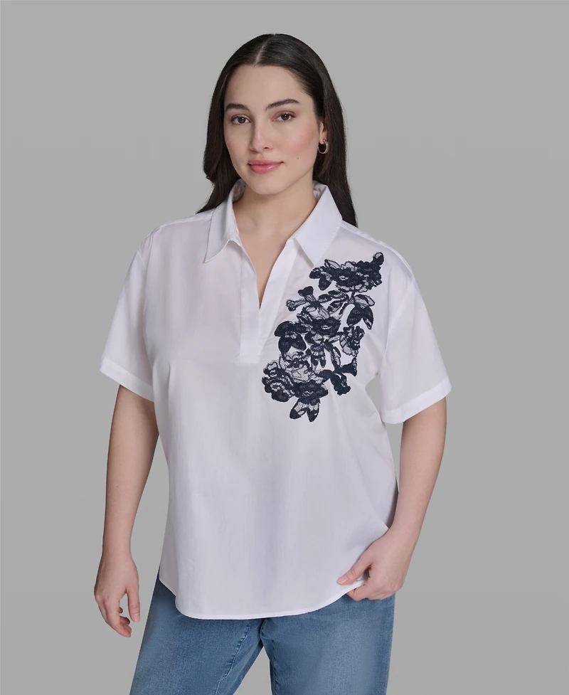 Karl Lagerfeld Paris Plus Cotton Short-Sleeve Top