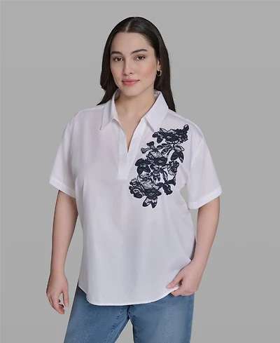 Karl Lagerfeld Paris Plus Cotton Short-Sleeve Top