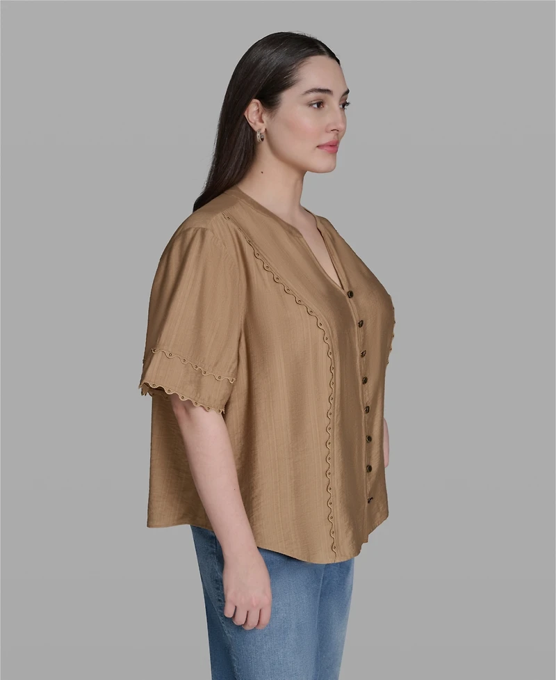 Karl Lagerfeld Paris Plus Rayon-Blend V-Neck Top