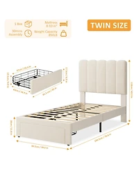 gaomonBed Frame with Under, Upholstered Platform Bed with Wave Headboard for Kids/Girls, No Box Spring Needed