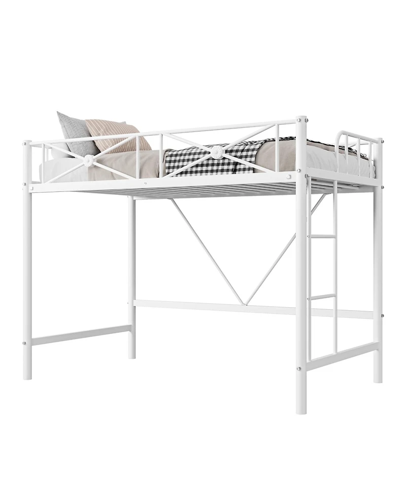homfan Metal Loft Bed Frame with Ladder and 15.0 Guardrail, Space-Saving Steel Slats, No Box Spring Needed