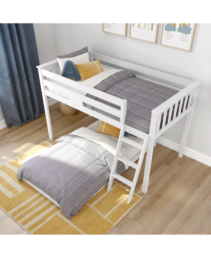 Max & Lily Low Loft, White with Classic Twin Floor Bed