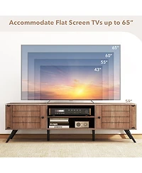 Gymax Tv Stand with 2 Storage Cabinets and Open Shelves 6 Support Feet for Living Room