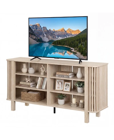 Gymax 59inch Tv Stand for TVs with Adjustable Shelves 5 Legs for Living Room