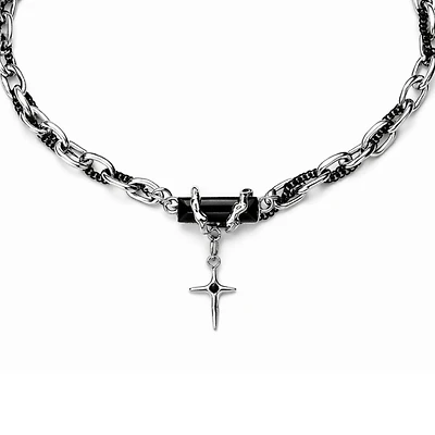 Rebl Jewelry Black Cross Link Necklace