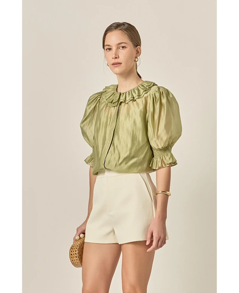 English Factory Women's Ruffled Short Sleeves Blouse