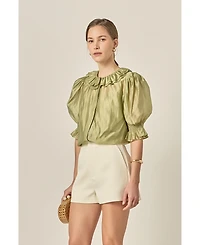 English Factory Women's Ruffled Short Sleeves Blouse