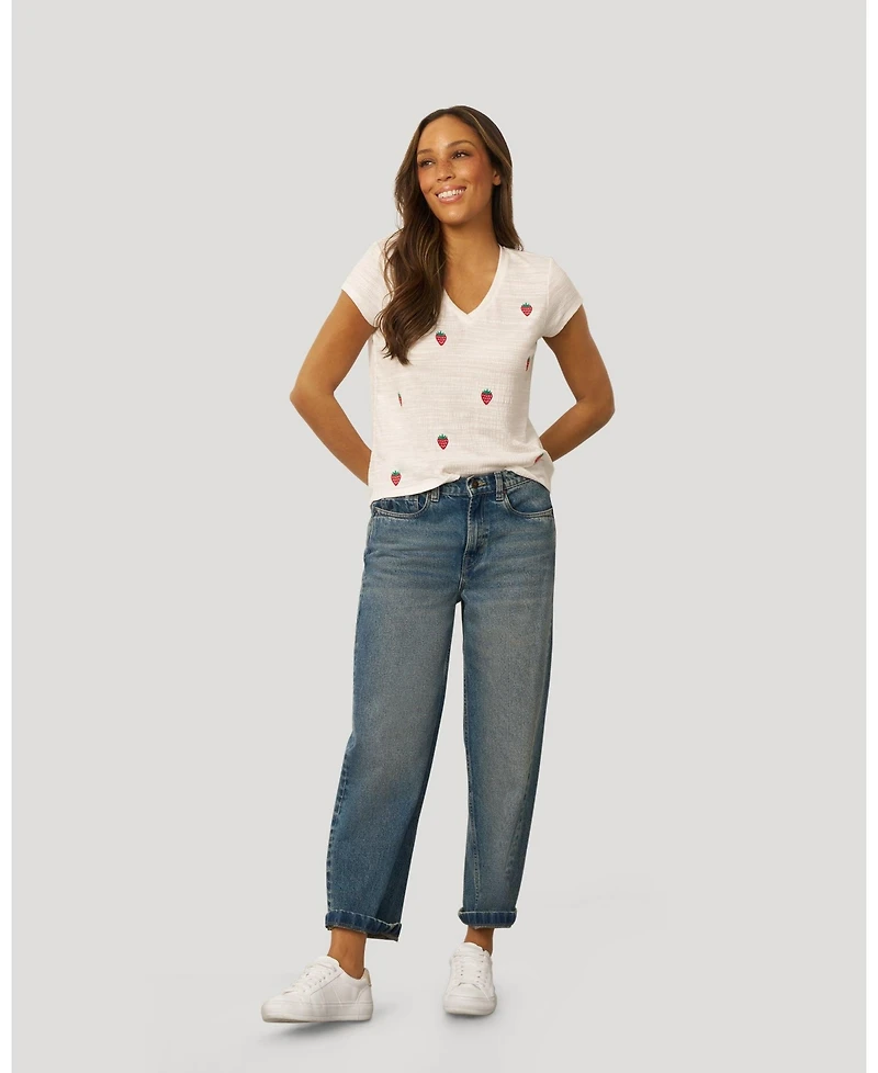 Cable & Gauge Women's Crinkle Vneck Embroidered Tee