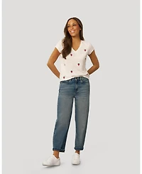 Cable & Gauge Women's Crinkle Vneck Embroidered Tee