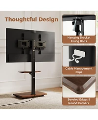 Gymax Rolling Tv Stand on Wheels with 30 Degree Tilt Mount Adjustable Shelf and Cable Management