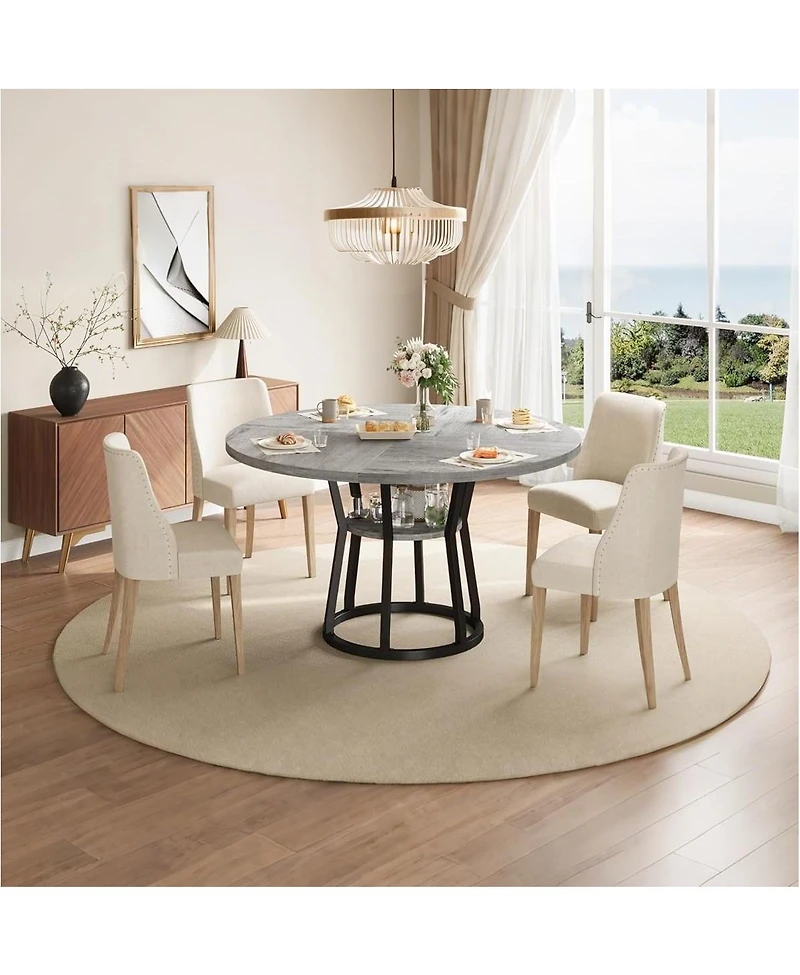 homfan Round Dining Table with Storage Shelf for 4-6, Farmhouse Kitchen Cross Base Room, Living Apartment