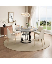 homfan Round Dining Table with Storage Shelf for 4-6, Farmhouse Kitchen Cross Base Room, Living Apartment