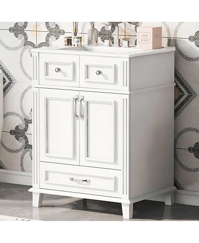 Thirtypeachy Bathroom Vanity With Ceramic Sink, Solid Wood Frame Soft-Close Doors, 4" Faucet Fit
