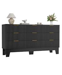 gaomon 9 Drawer Fluted Dresser - Modern Wooden Chest of Drawers with Metal Handle, Clothes Storage Organizer for Bedroom, Hallway, Entryway