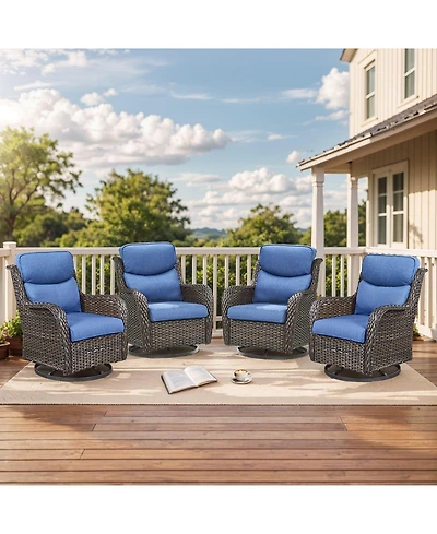 Pocassy 4 Pieces Outdoor Gliders Chairs Swivel with 5-Inch Thick Cushions