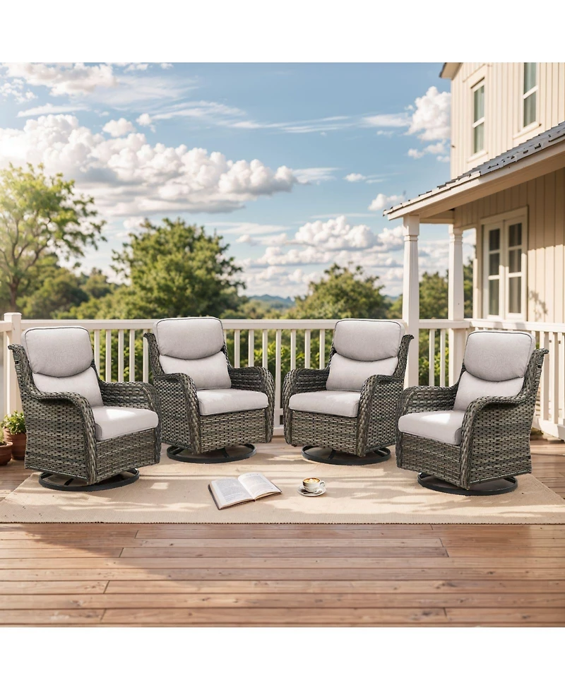 Pocassy 4 Pieces Outdoor Gliders Chairs Swivel Chairs with 5-Inch Thick Cushions