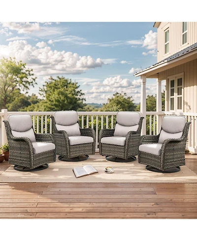 Pocassy 4 Pieces Outdoor Gliders Chairs Swivel with 5-Inch Thick Cushions
