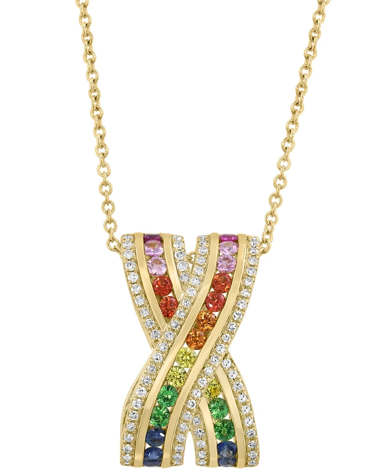 Effy Collection Multi-Sapphire (5/8 ct. t.w.), Tsavorite (1/10 ct. t.w.) & Diamond (1/4 ct. t.w.) Pendant Necklace in 14k Yellow Gold