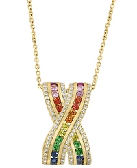 Effy Collection Multi-Sapphire (5/8 ct. t.w.), Tsavorite (1/10 ct. t.w.) & Diamond (1/4 ct. t.w.) Pendant Necklace in 14k Yellow Gold
