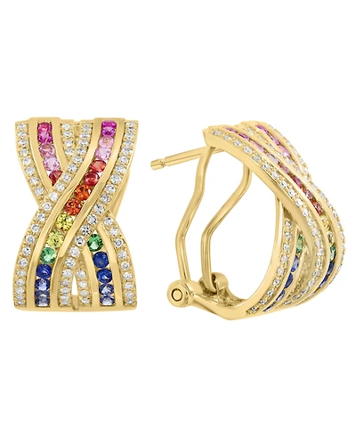 Effy Collection Multi-Sapphire (7/8 ct. t.w.), Tsavorite (1/20 ct. t.w.) & Diamond (3/8 ct. t.w.) Earrings in 14k Yellow Gold