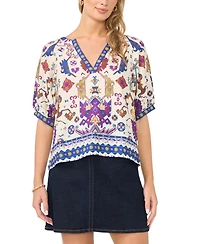 Vince Camuto Women's Split Neck Puff-Sleeve Printed Blouse
