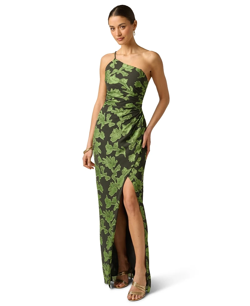 Adrianna Women's Printed Burnout One-Shoulder Dress