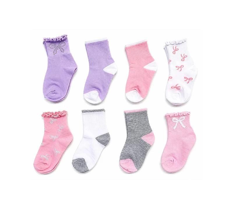 Rainbow Sugar Girls' 4-8.5 Mid Crew Socks, 8-Pack