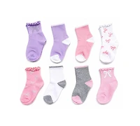 Rainbow Sugar Girls' 4-8.5 Mid Crew Socks, 8-Pack