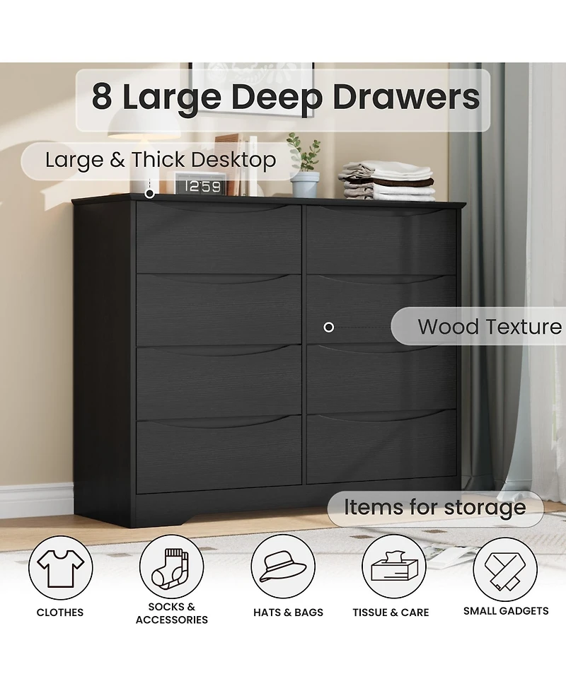 homfan Tall 8-Drawer Wooden Dresser, Modern Storage Cabinet with Deep Drawers and Wide Top for Multi-Room Use