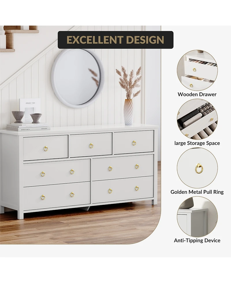homfan 5 Drawer Dresser for Bedroom, 45'' Tall Dresser, Chest of Drawers, Wooden Dressers with Clothes Storage Cabinet Bedroom