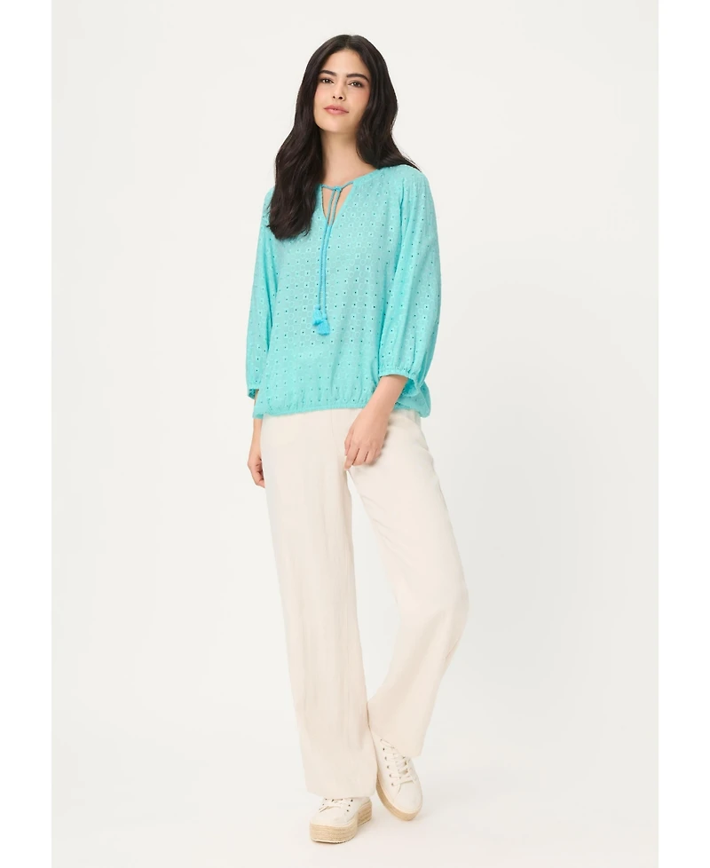 Olsen Women's Eyelet Embroidered Tunic Blouse