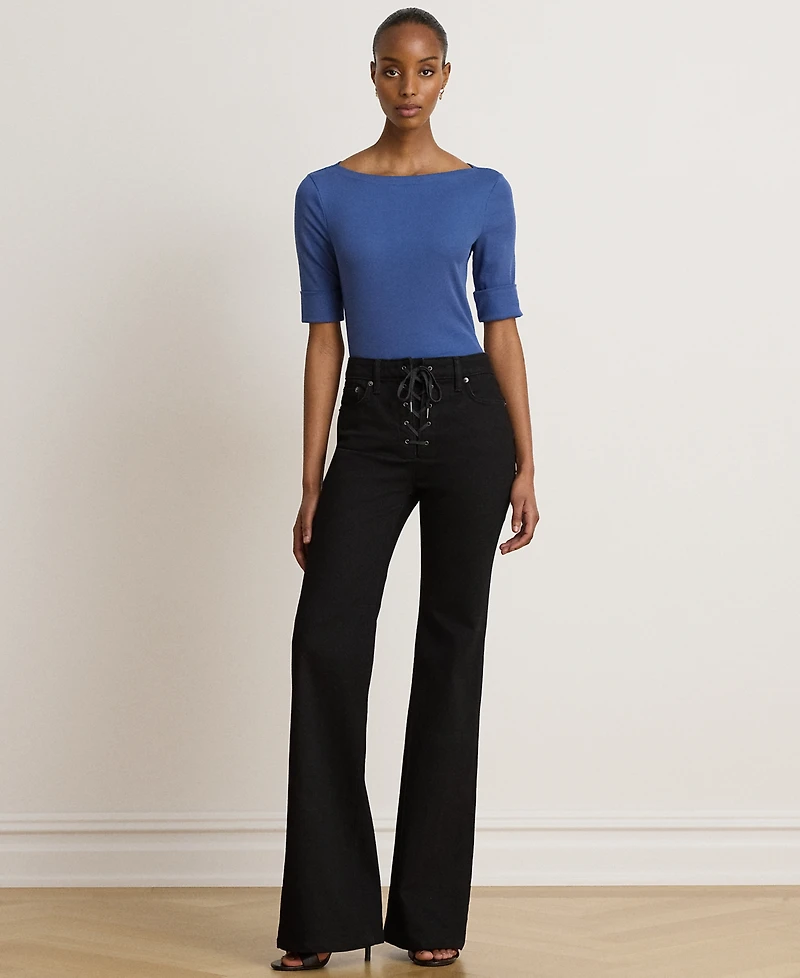 Lauren Ralph Petite Stretch Cotton Boatneck Tee
