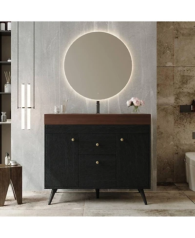Thirtypeachy 36" Modern Sintered Stone Bathroom Vanity, Freestanding With Ceramic Sink, Smart Storage 2 Drawers And Cabinets