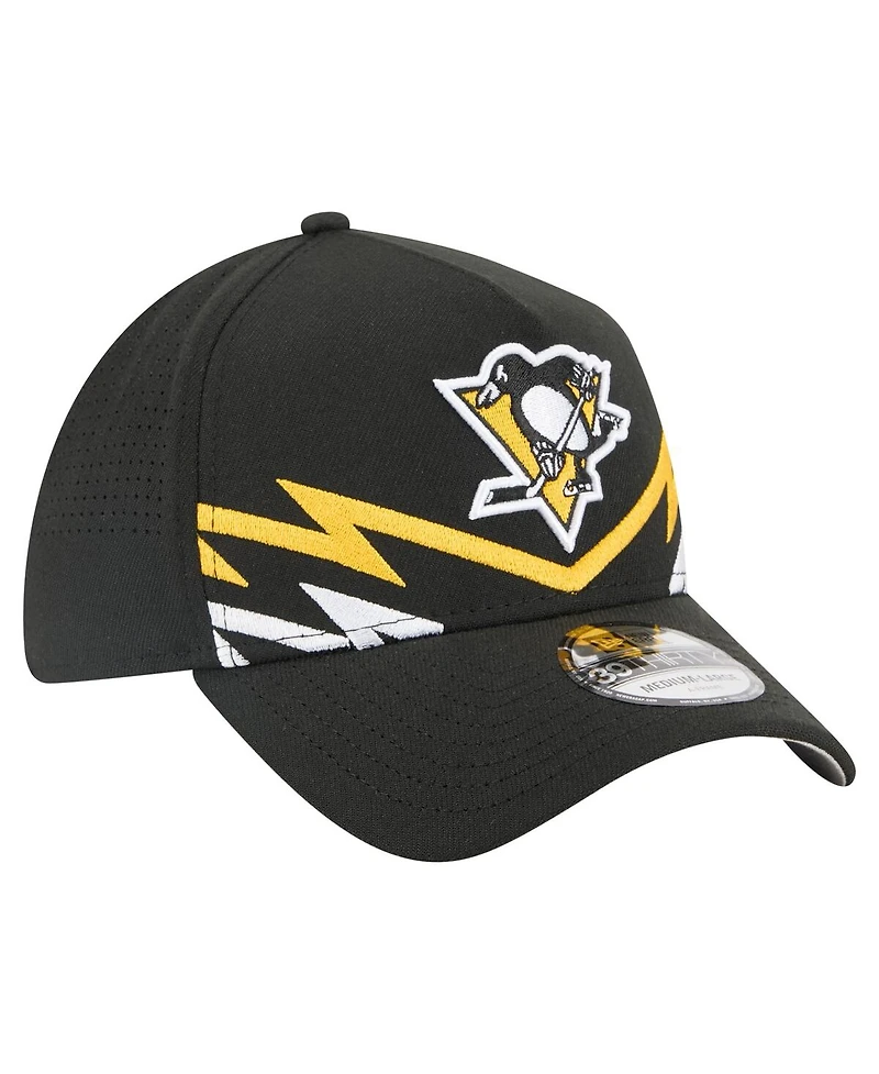 New Era Men's Black Pittsburgh Penguins 39THIRTY A-Frame Perforated Flex Hat