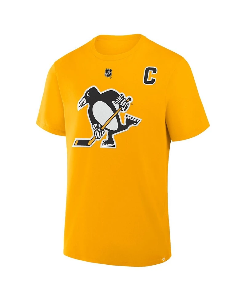 Fanatics Men's Sidney Crosby Gold Pittsburgh Penguins Authentic Stack Name & Number T-Shirt