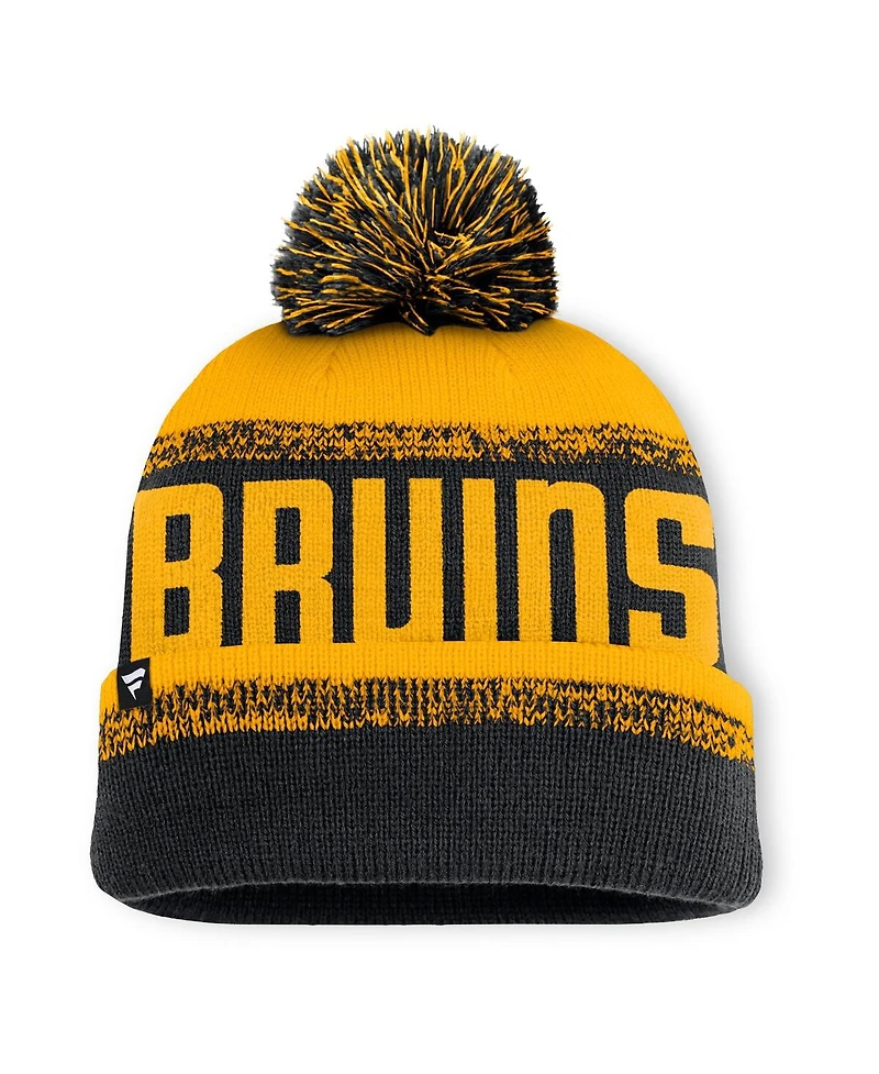 Fanatics Men's Black/Gold Boston Bruins Fundamentals Thrive Cuffed Pom with Knit Hat