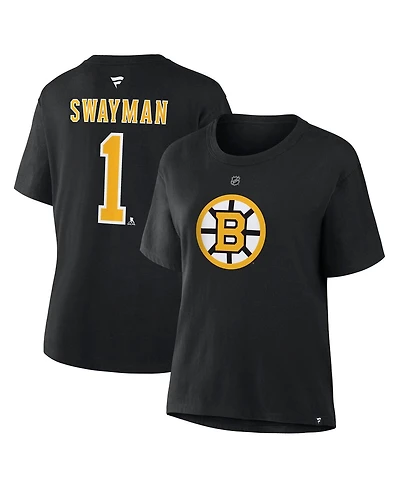 Fanatics Women's Jeremy Swayman Black Boston Bruins Authentic Stack Name & Number T-Shirt