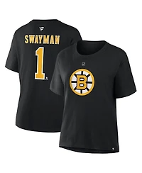 Fanatics Women's Jeremy Swayman Black Boston Bruins Authentic Stack Name & Number T-Shirt