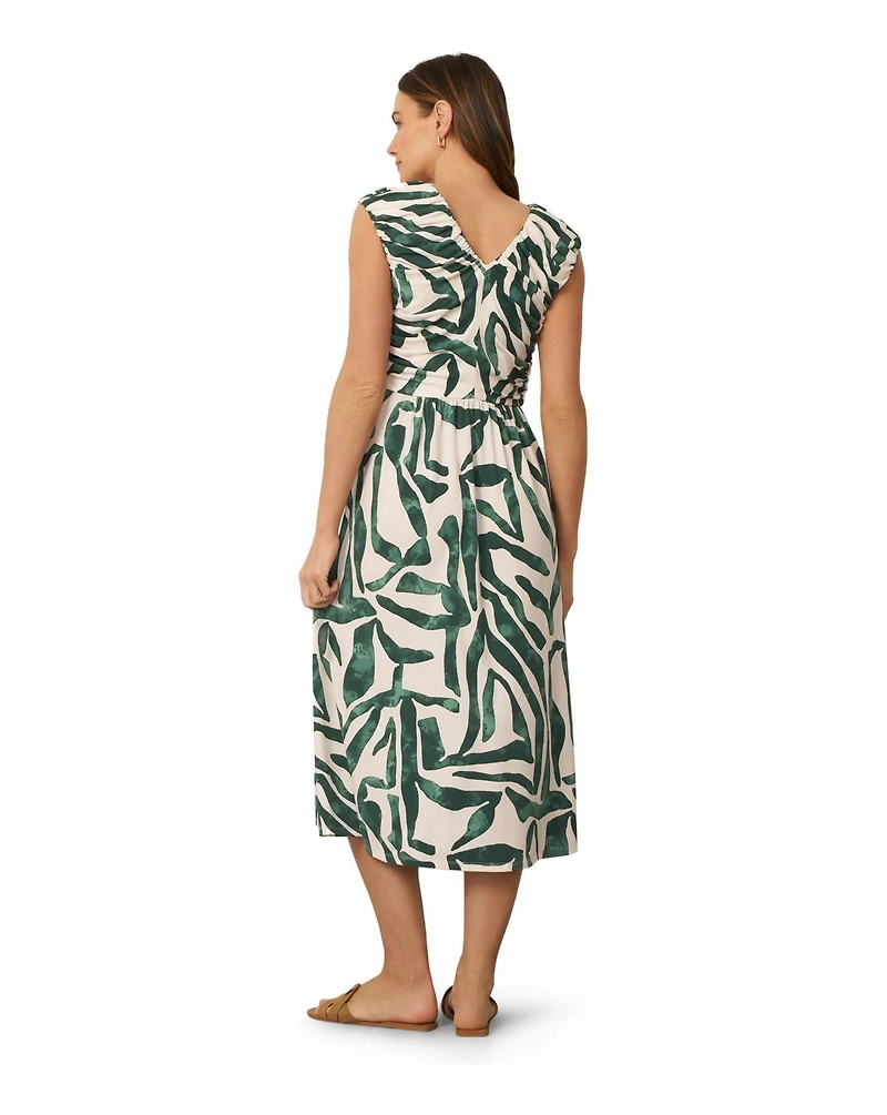 Cable & Gauge Women's Shirred Printed Midi Dress
