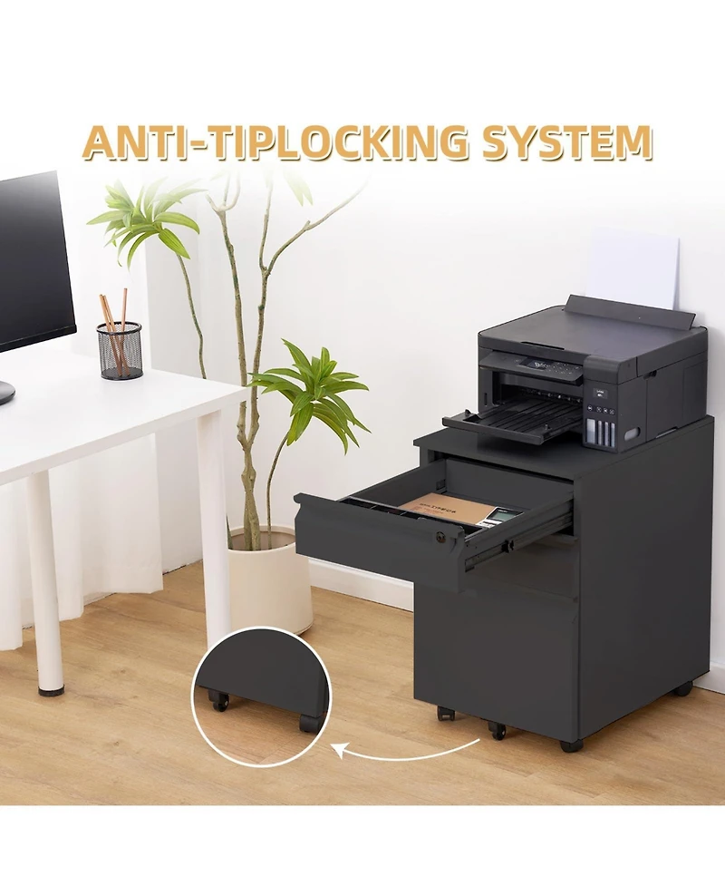 gaomon Filing Cabinets for Home Office Organizer, 3 Drawer Mobile File Cabinet with Lock and Anti-Tip Wheel,Under Desk Metal