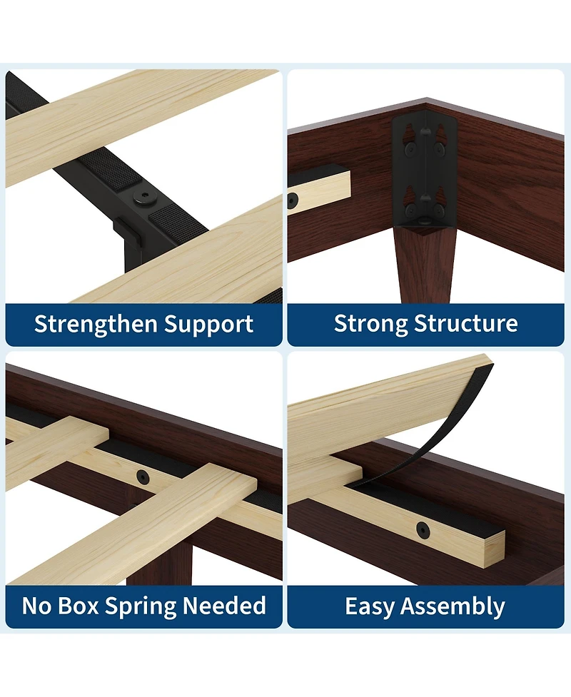 homfan Wood Platform Bed Frame with Wood Slats, Low Profile Bed, Quiet Support and Underbed Storage, No Box Spring Needed