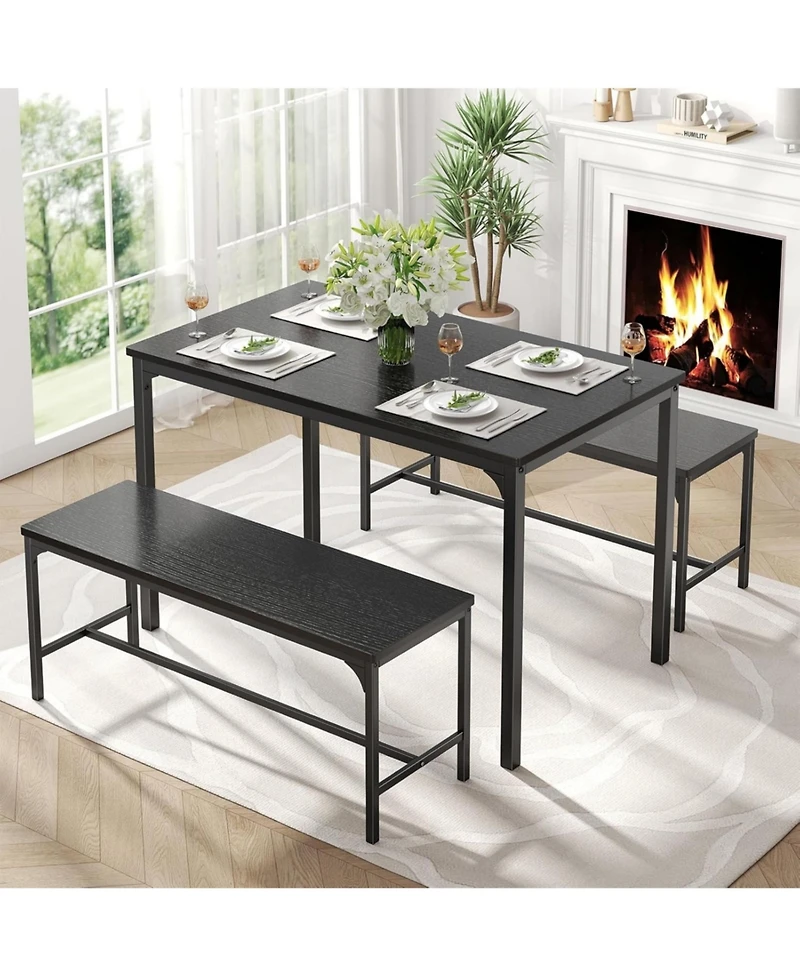 Yiortwo 3-Piece Dining Table Set with Benches, 4-Person Kitchen