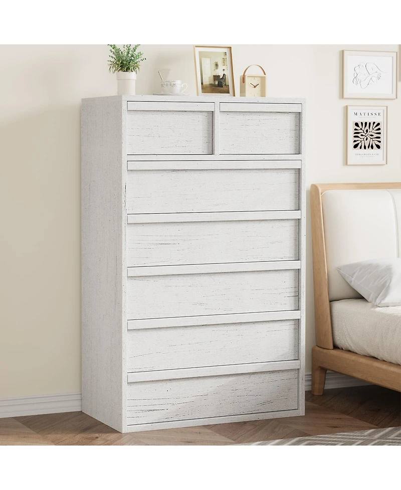 homfan 5 Drawer Dresser for Bedroom, Antique White Chest of Drawers 43" Tall with Large Storage Space, Modern Organizer Living Room