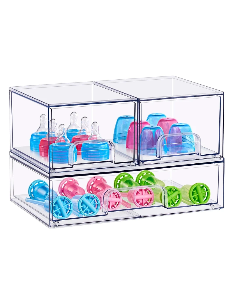 Sorbus Piece Clear Stackable Pull-Out Storage Organizer Bins for Baby Bottles, Bathroom
