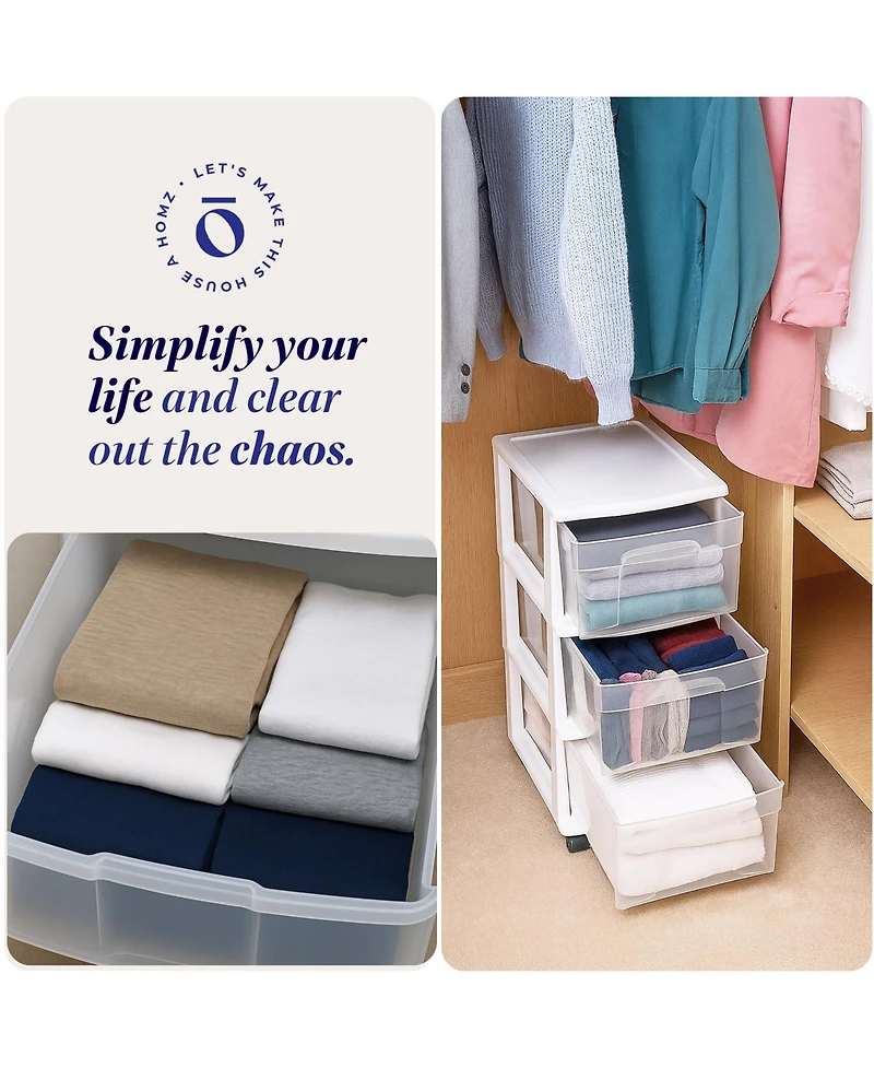 Homz Plastic 3 Drawer Medium Storage Tower, Clear Drawers/Frame (2 Pack)