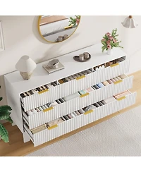 homfan 9 Drawer Dresser for Bedroom, 47" Wide Fluted Chest with Metal Handle, Modern Wooden Tv Stand, Clothes Organizer Hallway, Entryway