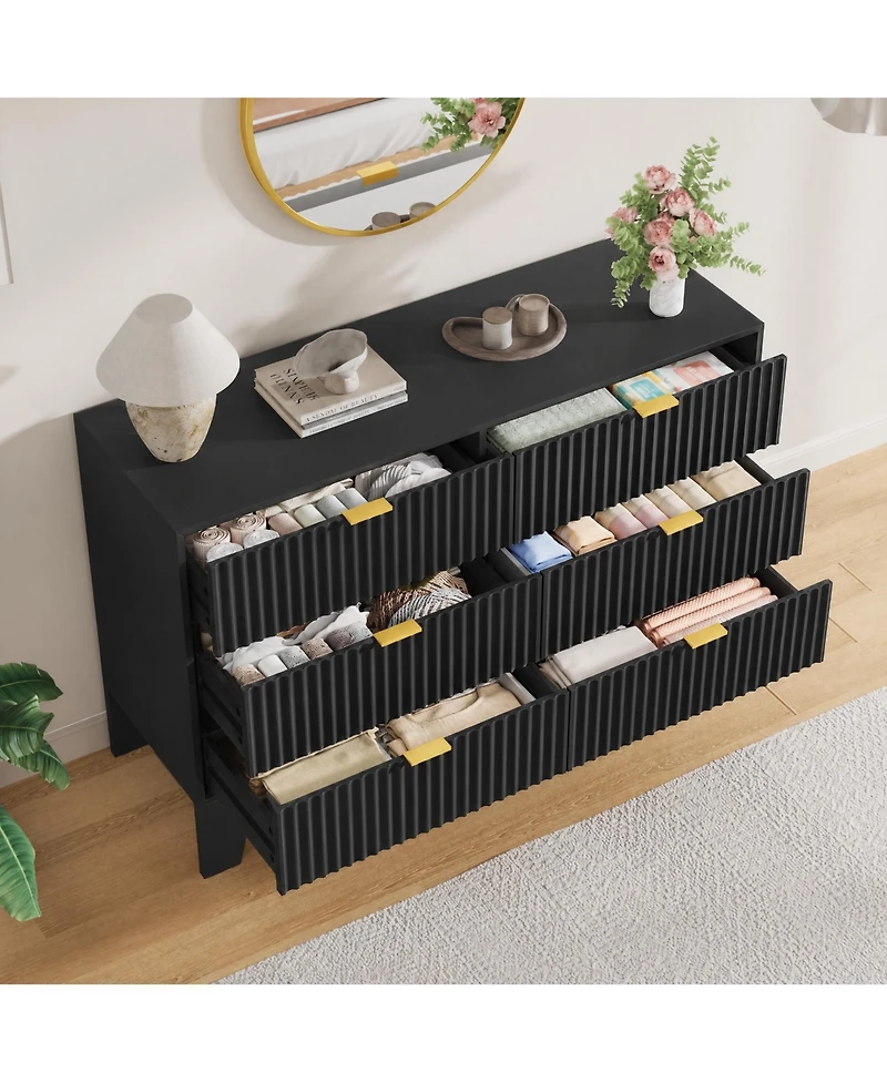 homfan 9 Drawer Dresser for Bedroom, 47" Wide Fluted Chest with Metal Handle, Modern Wooden Tv Stand, Clothes Organizer Hallway, Entryway